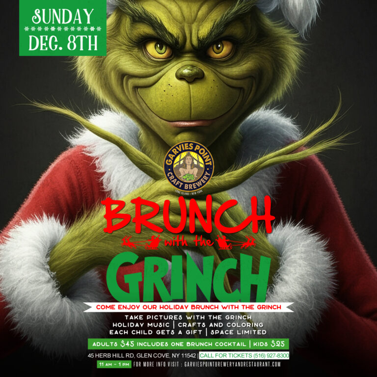 Join us for Brunch with the Grinch on December 8th! Take pictures with the Grinch himself, enjoy holiday music, crafts & coloring, gifts for each child and more. Adults $45 includes one brunch cocktail and kids $25. Call for reservations as space is limited!